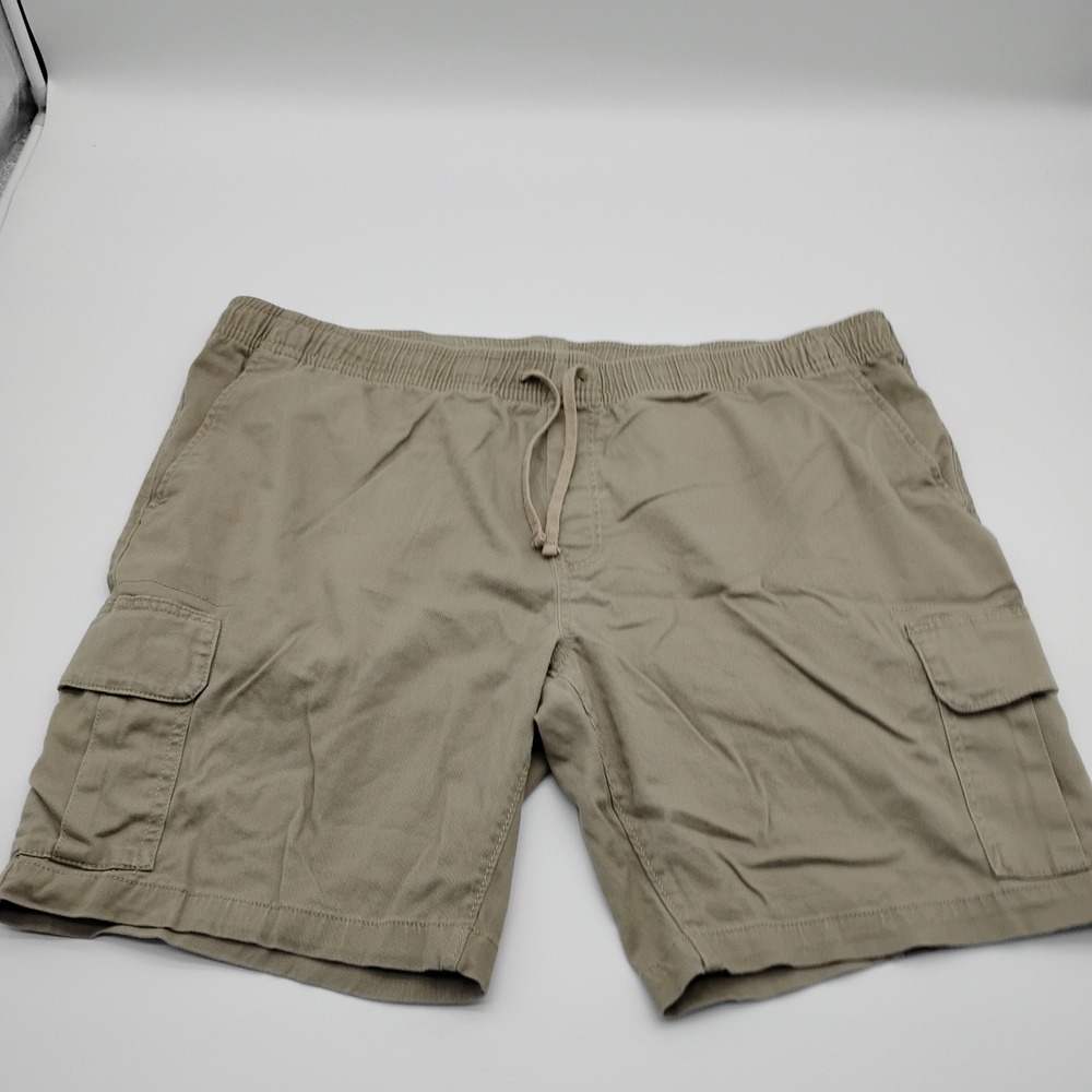 George Mens Cargo Shorts Khaki Tan Elastic Waist Drawstring 2XL 44-46